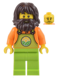 LEGO cty1442 Farmer - Male, Lime Overalls over Orange Shirt, Lime Legs, Dark Brown Shaggy Hair and Beard