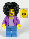 LEGO twn385 Female, Bushy Black Hair, Medium Azure Jacket on Lavender Shirt, Medium Blue Legs